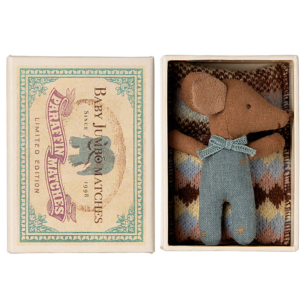 Maileg Maileg Sleepy Wakey Baby Boy Mouse - Matchbox - Blue Star