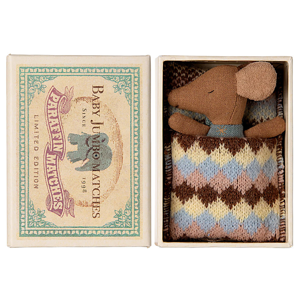 Maileg Sleepy Wakey Baby Boy Mouse - Matchbox - Blue Star