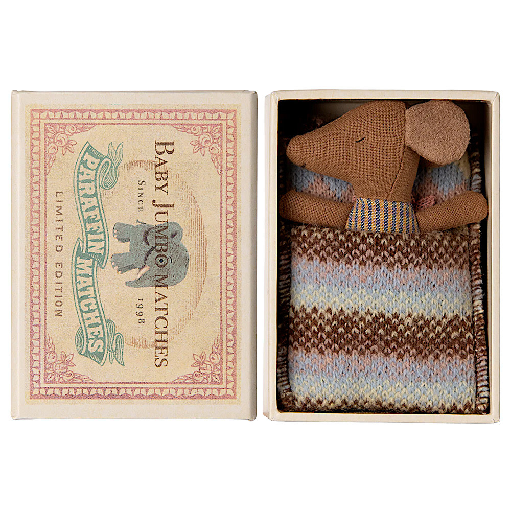Maileg Maileg Sleepy Wakey Baby Girl Mouse - Matchbox - Rose Plaid