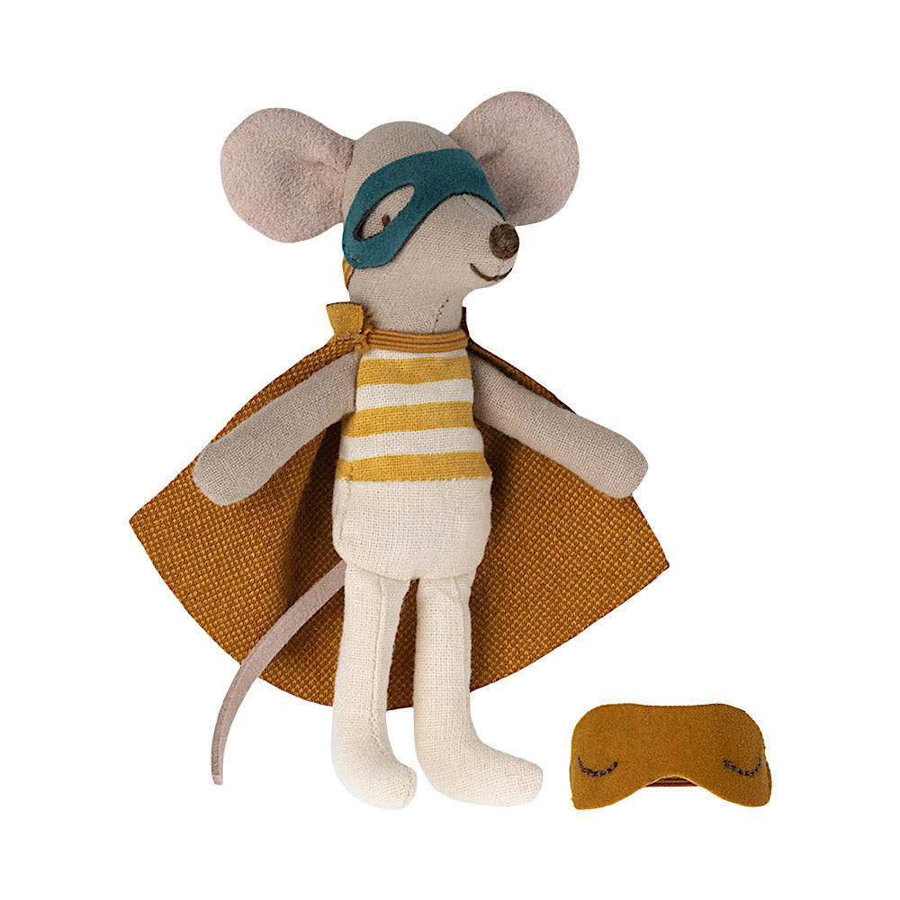 Maileg Little Brother Mouse - Super Hero - Matchbox - Ochre