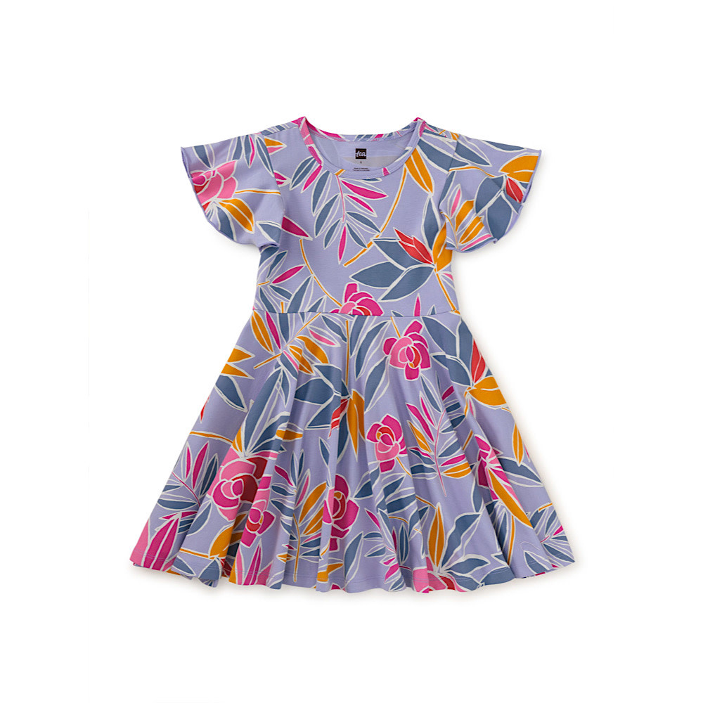 Tea Collection Tea Collection Flutter Sleeve Twirl Dress - Tropical Gardenias