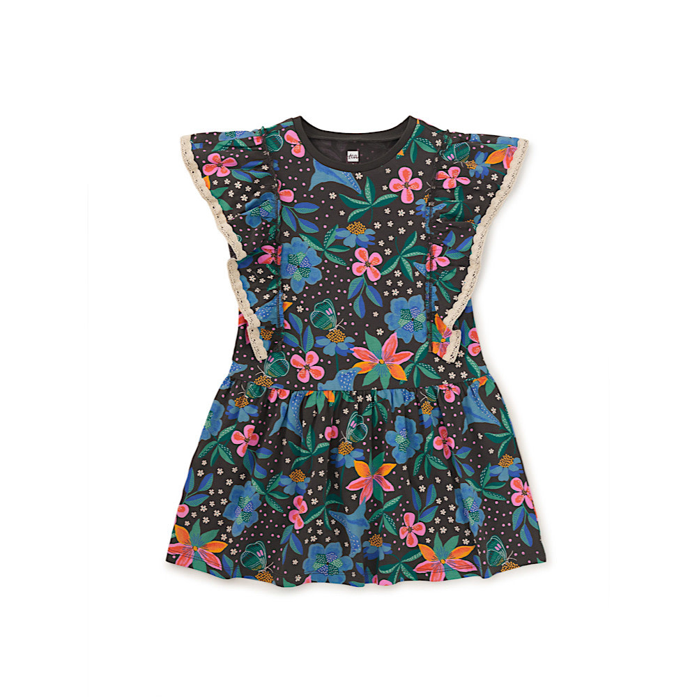 Tea Collection Tea Collection Crochet Trim Ruffle Dress - Brazilian Painted Floral