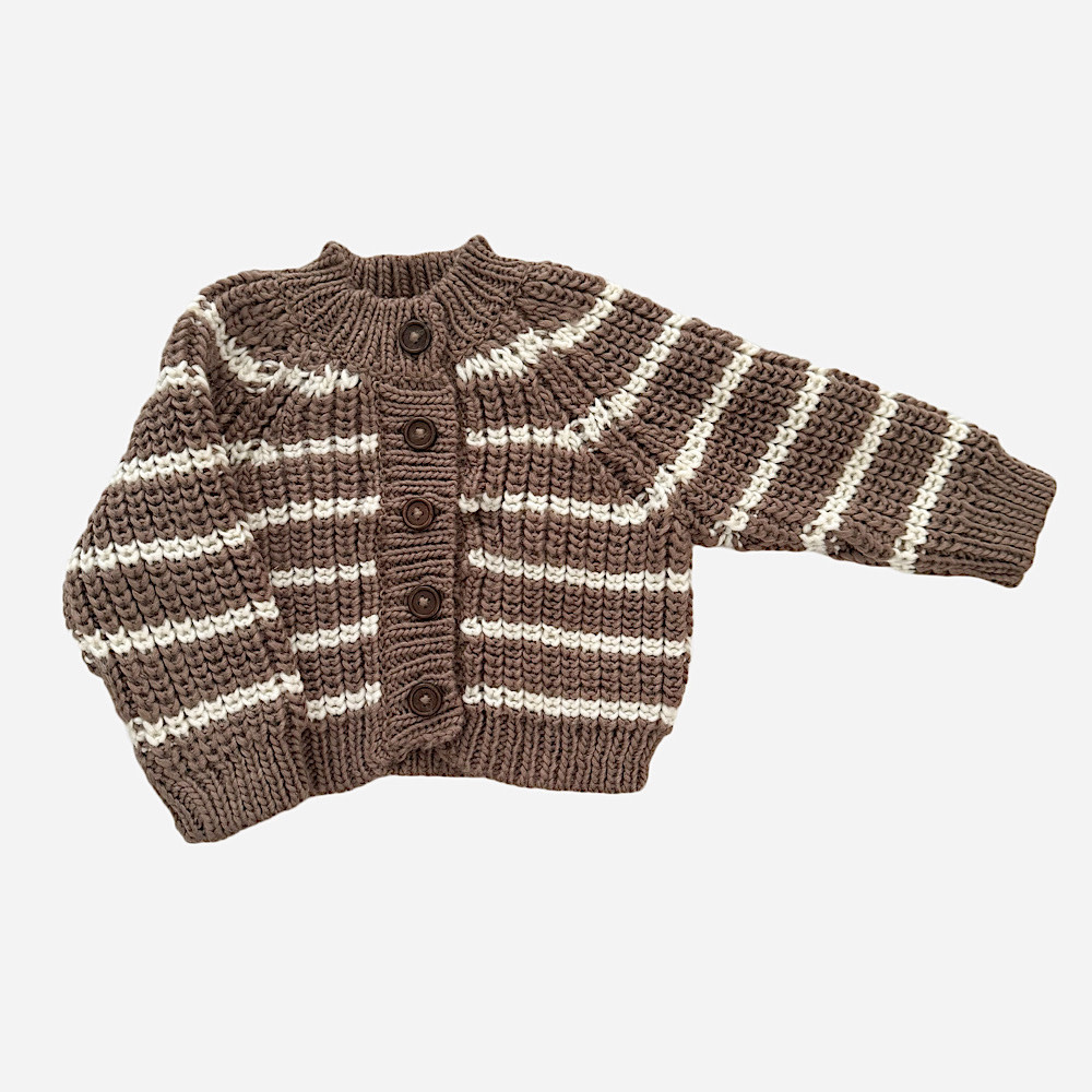The Blueberry Hill Baby Rib Knit Stripe Cardigan - Tan