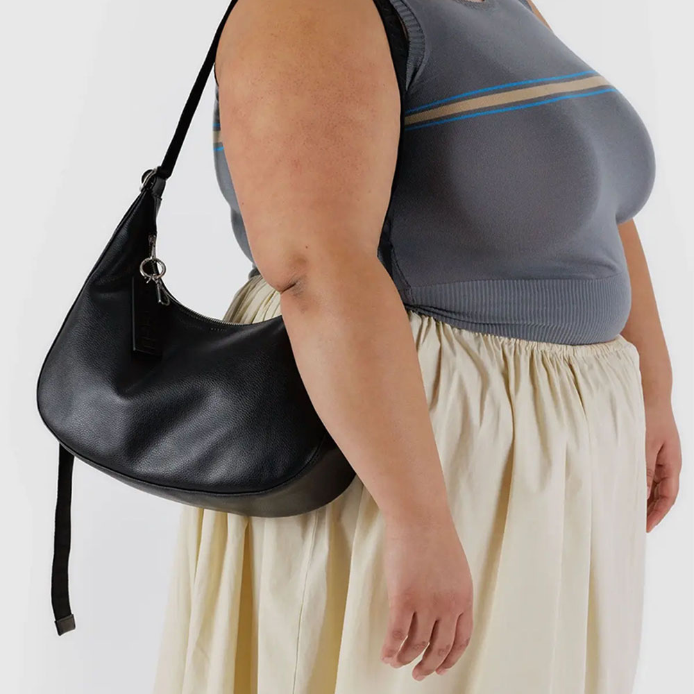 Baggu Recycled Leather - Medium Crescent Bag - Black