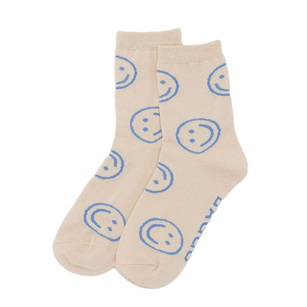 Baggu Crew Socks - Ecru Periwinkle Happy