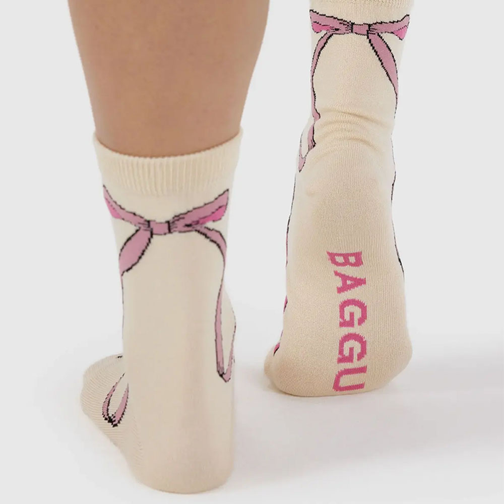 Baggu Crew Socks - Pink Bow