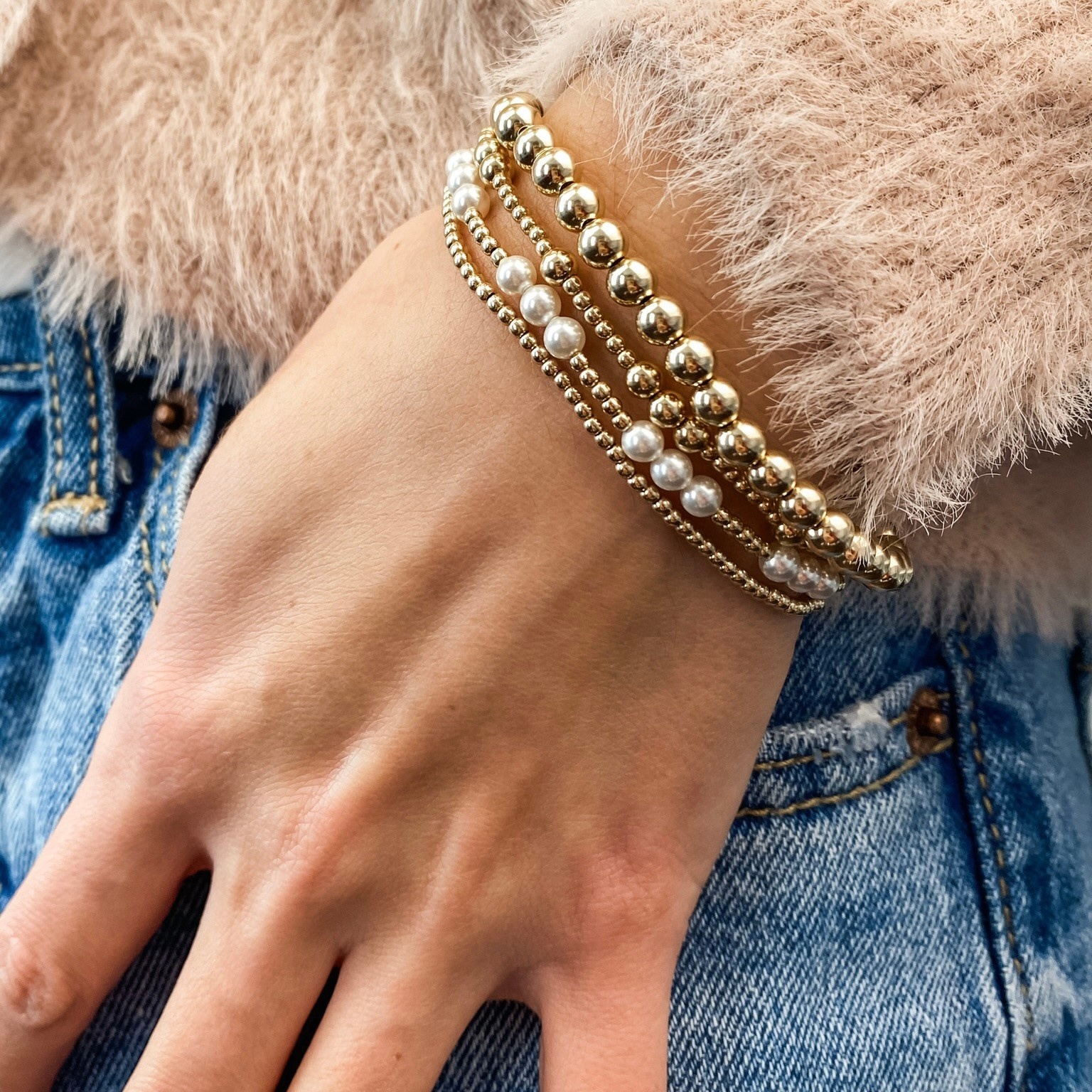 ENewton Gold Pearl Pattern Bracelet - Joy - 4mm