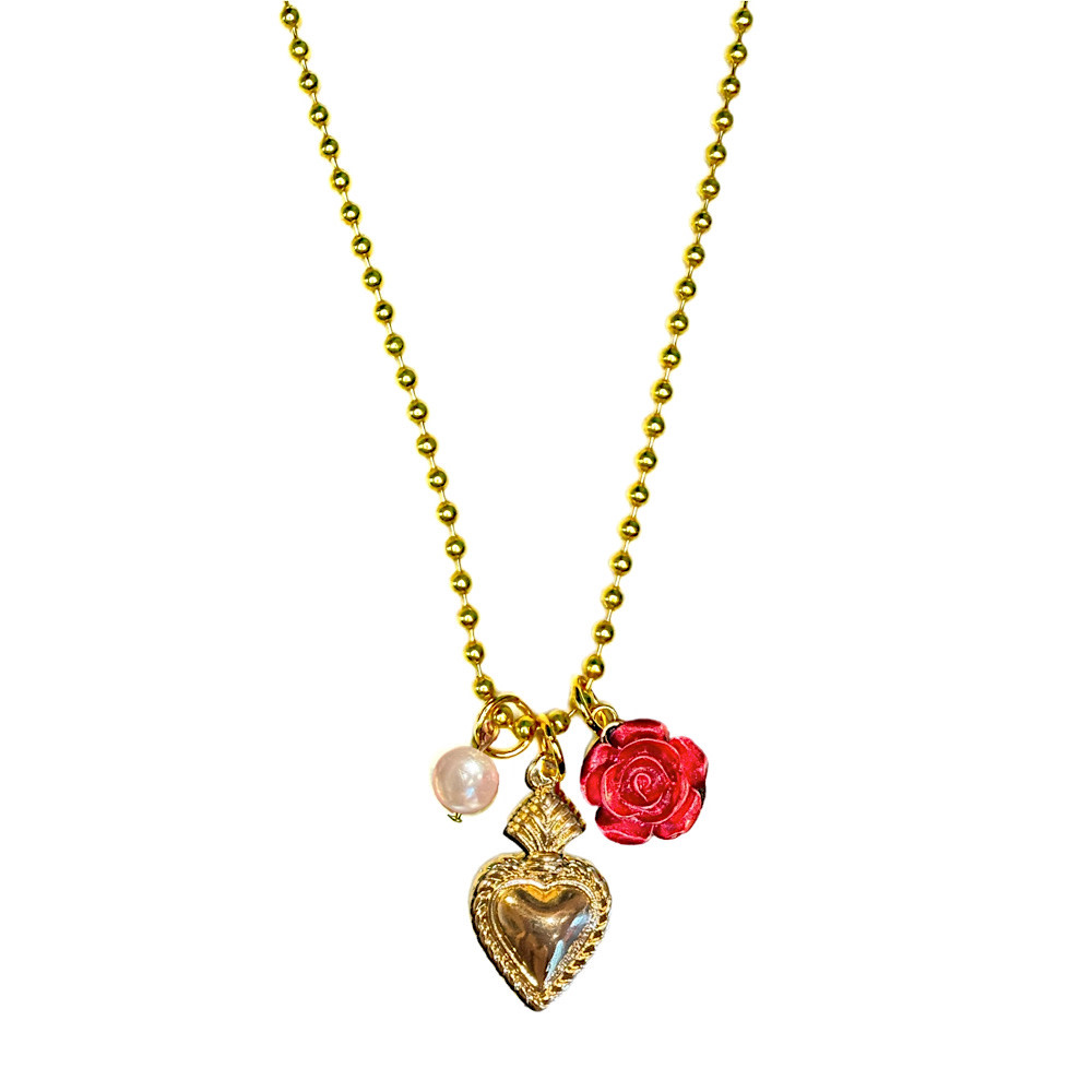 Gunner & Lux - Necklace - Valentine's Rose Heart Pearl Charm