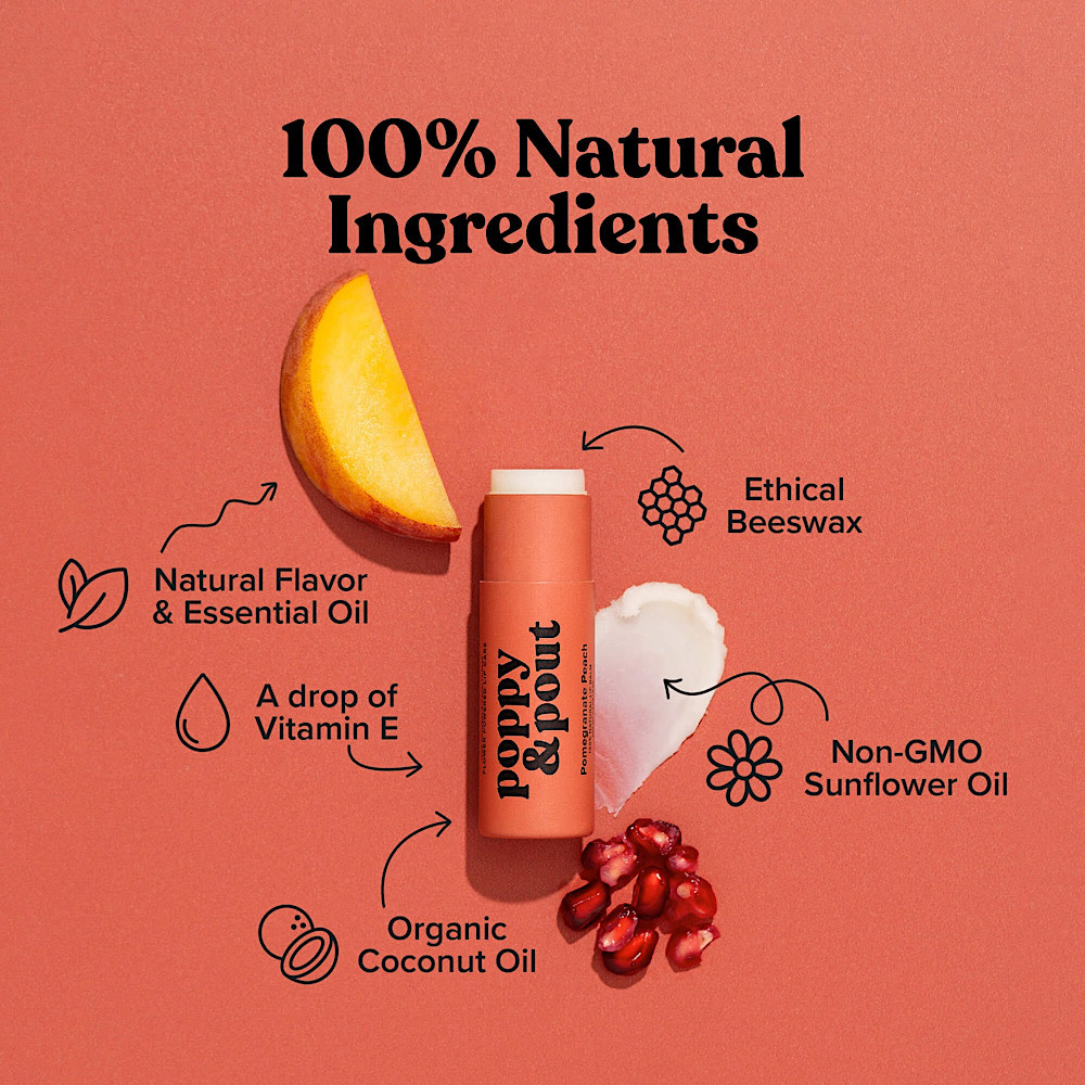Poppy & Pout Lip Balm - Pomegranate & Peach