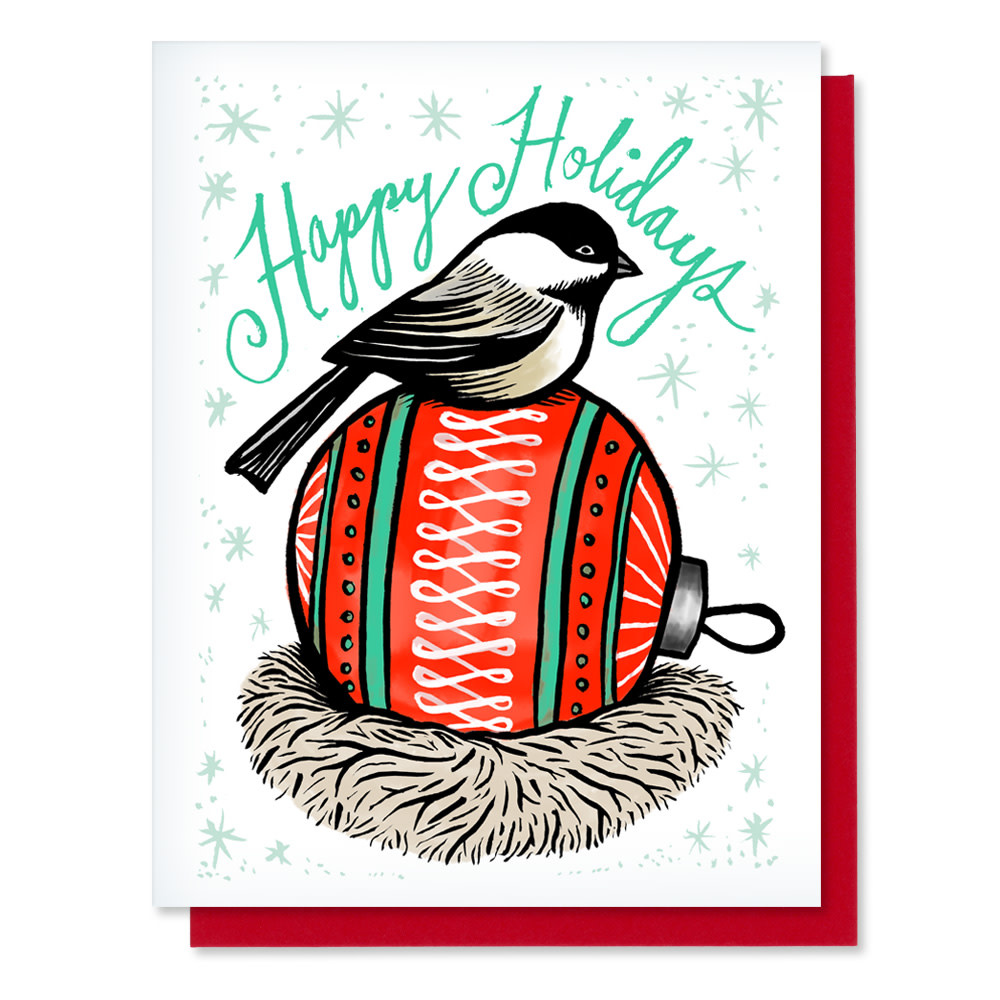 Daytrip Society - Happy Holidays Chickadee Ball Card - Box Set of 8