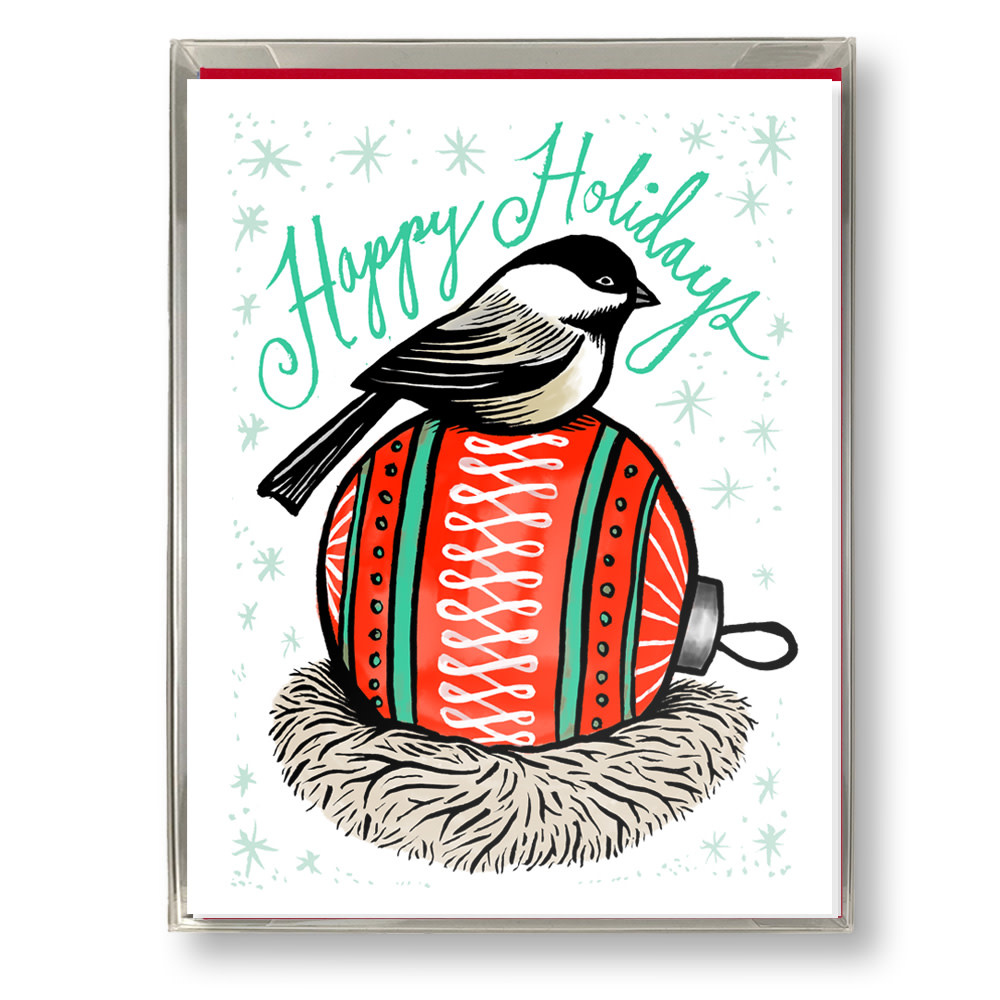Daytrip Society - Happy Holidays Chickadee Ball Card - Box Set of 8