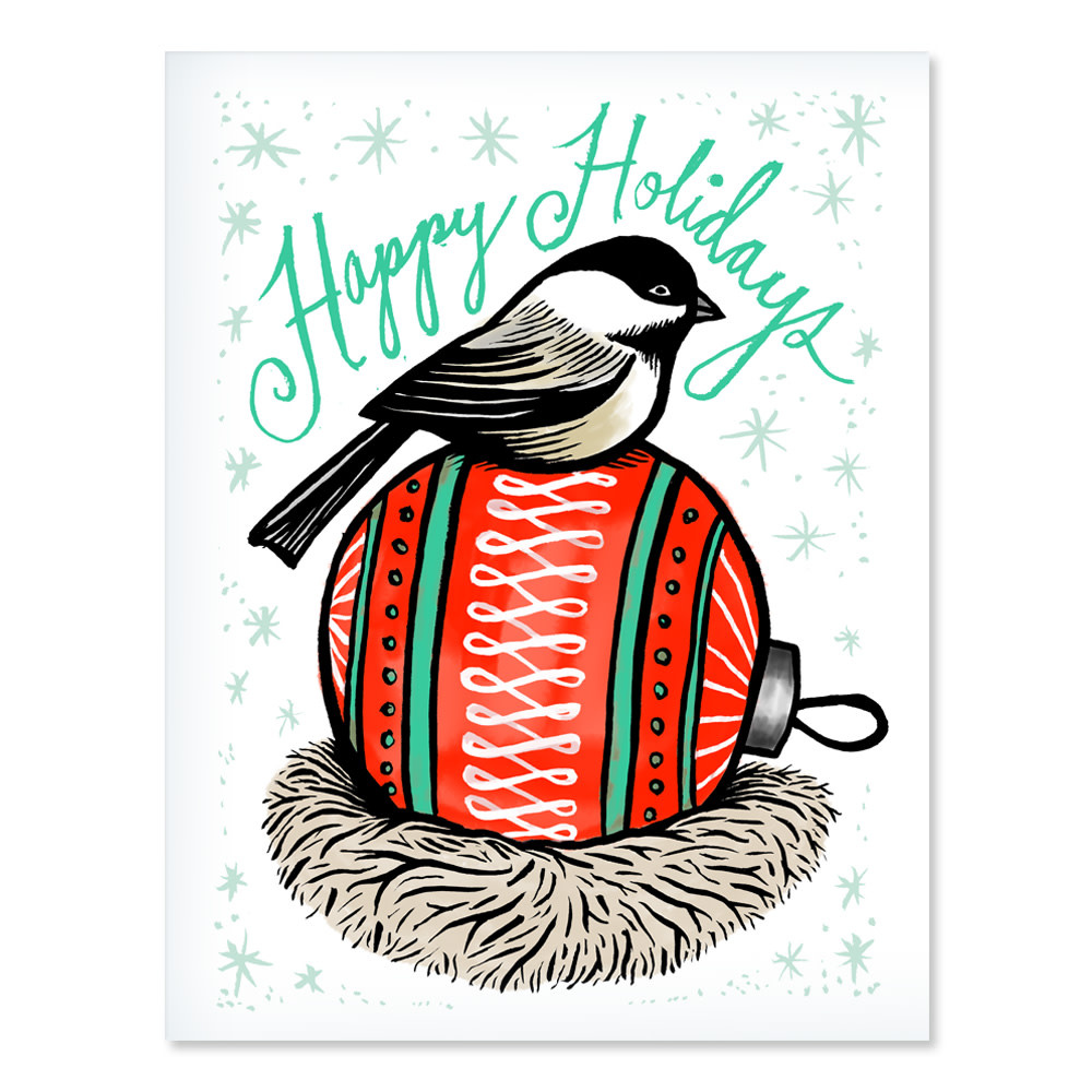 Daytrip Society - Happy Holidays Chickadee Ball Card - Box Set of 8