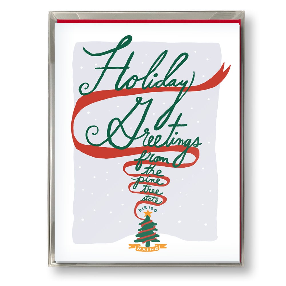 Daytrip Society - Holiday Greetings Pine Tree State Dirigo Card - Box Set of 8