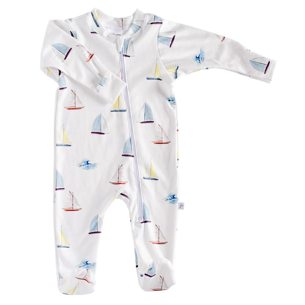 Jennifer Ann Jennifer Ann Organic Footie Romper - Sailboats