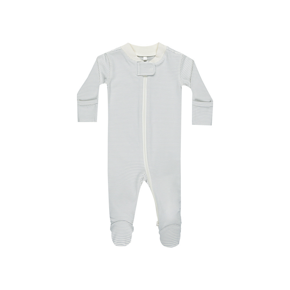 Quincy Mae Quincy Mae Zip Long Sleeve Sleeper Footie Romper - Sky Micro Stripe