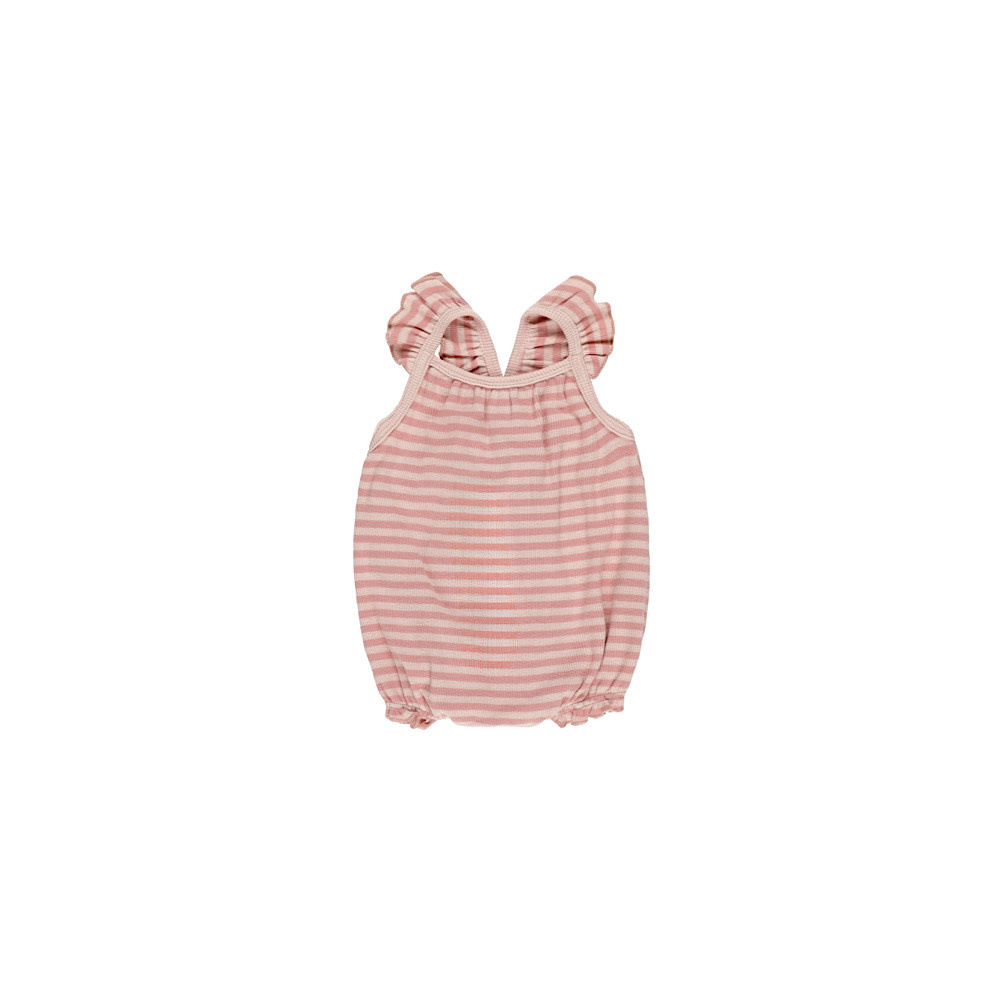 Quincy Mae Ribbed Ruffle Romper - Pink Stripe
