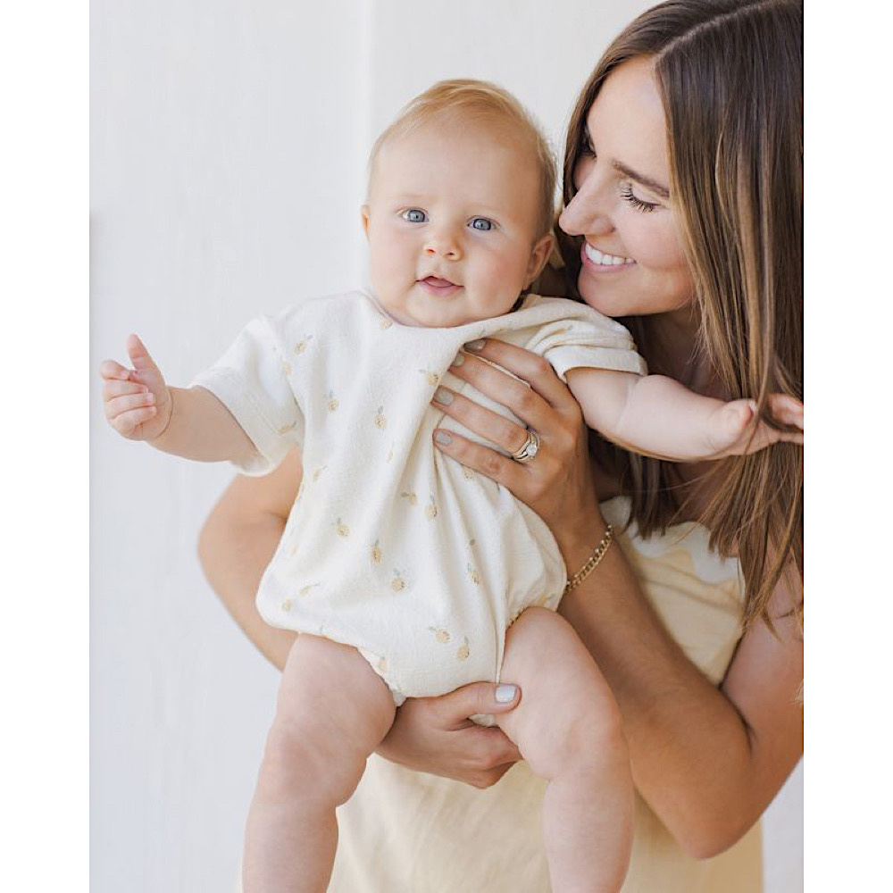 Quincy Mae Relaxed Short Sleeve Bubble Romper - Lemons