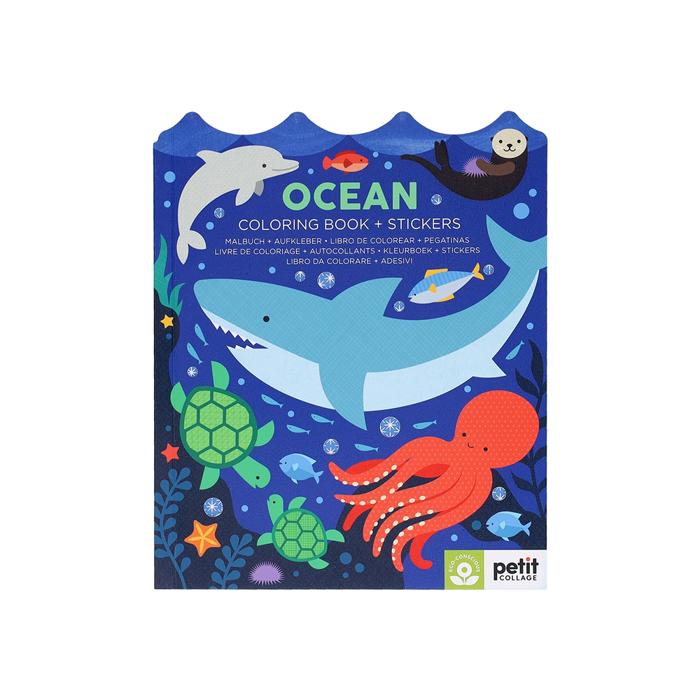 Petit Collage Coloring Book with Stickers - Ocean