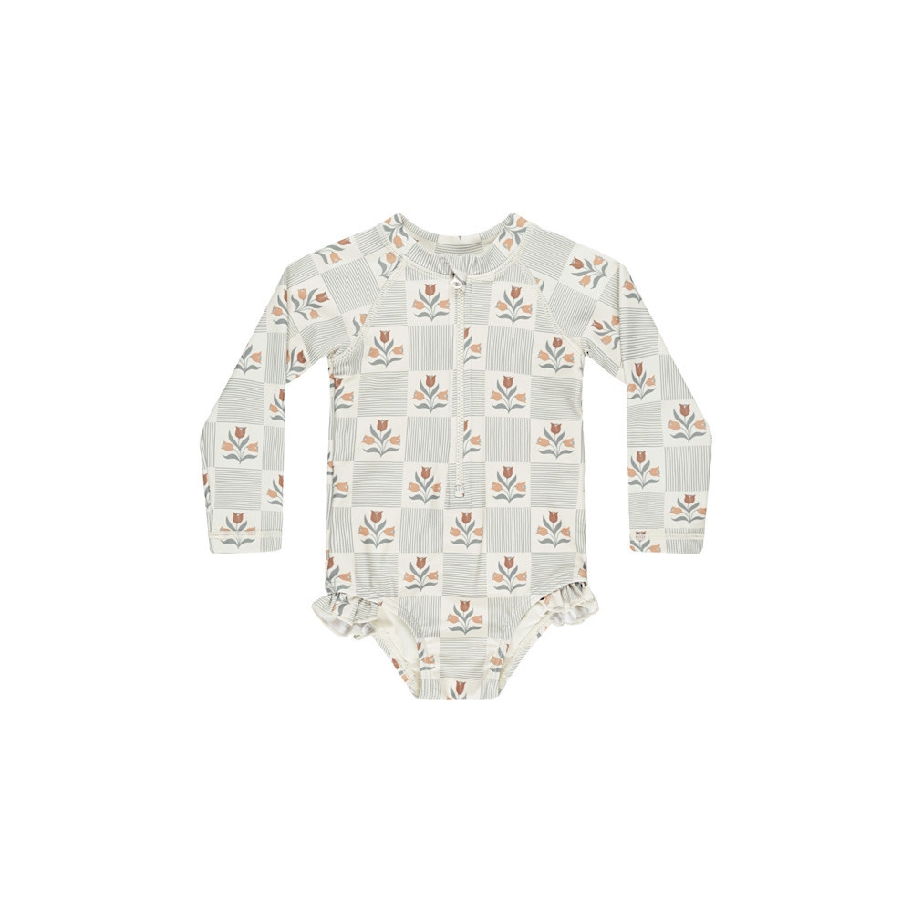 Rylee + Cru Rylee + Cru Swim Rashguard One-Piece - Garden Grid