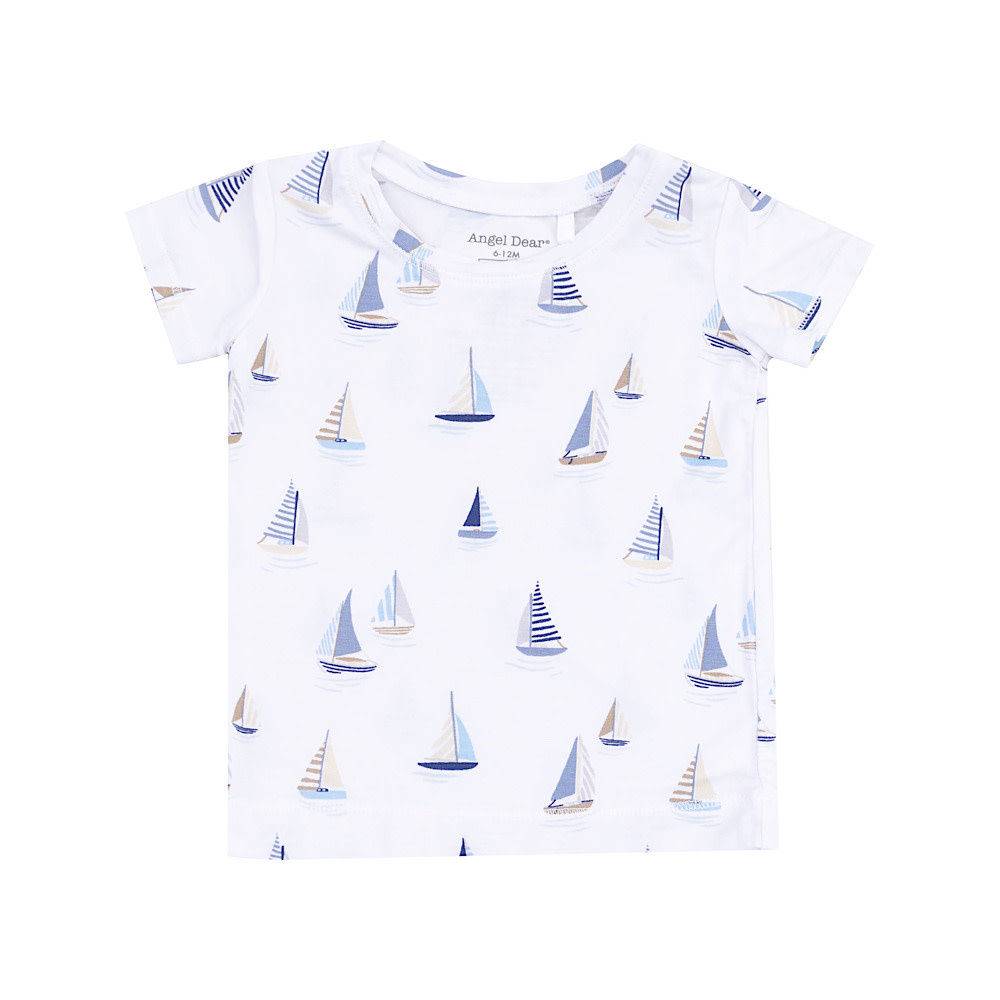 Angel Dear Short Sleeve Loungewear Set - Sailboats Blue