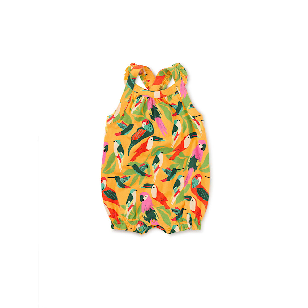 Tea Collection Tea Collection Cross-Back Baby Romper - Wild Birds