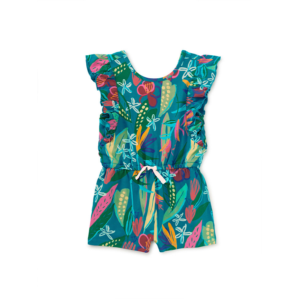 Tea Collection Tea Collection Flutter Sleeve Romper - Tropical Floral Burst