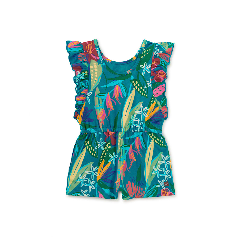 Tea Collection Flutter Sleeve Romper - Tropical Floral Burst