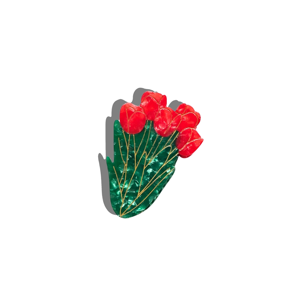 Solar Eclipse Tulips Flower Claw Hair Clip - Red