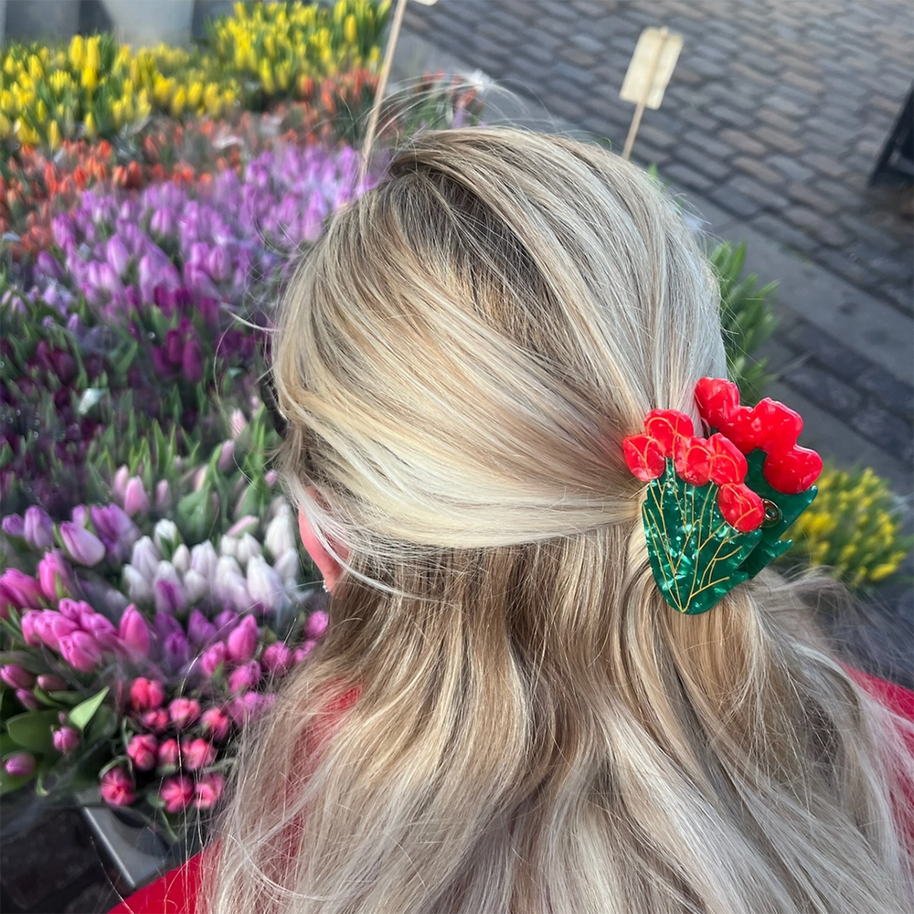 Tulips Flower Claw Hair Clip - Red