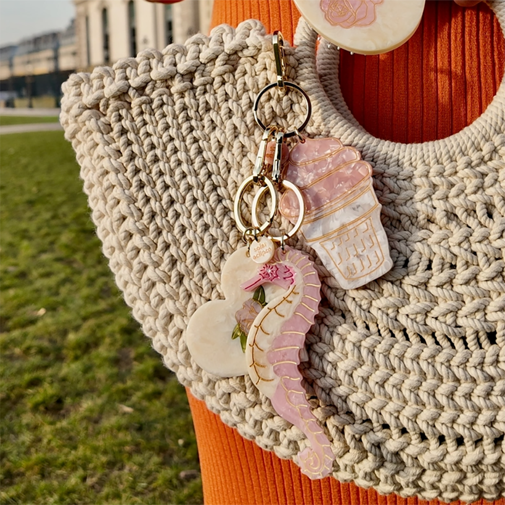 Solar Eclipse Bag Charm Keychain - Seahorse - Pink