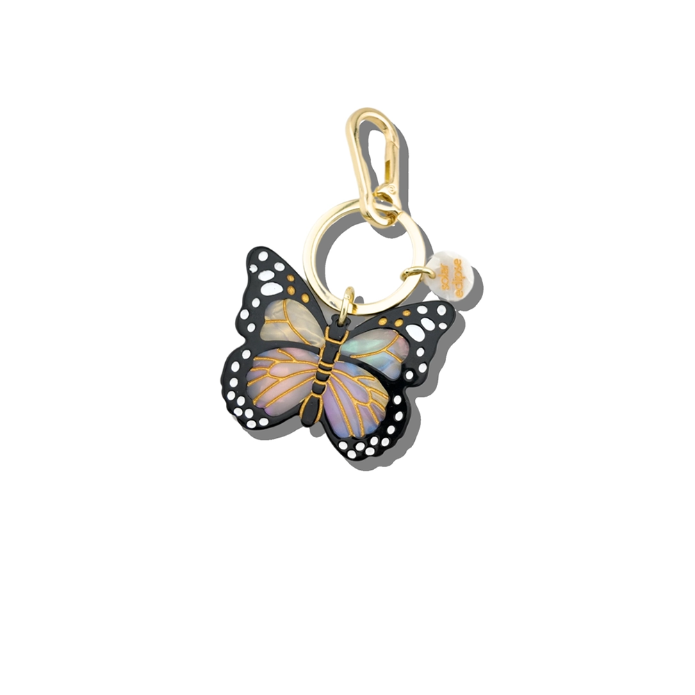 Solar Eclipse Bag Charm Keychain - Monarch Butterfly - White