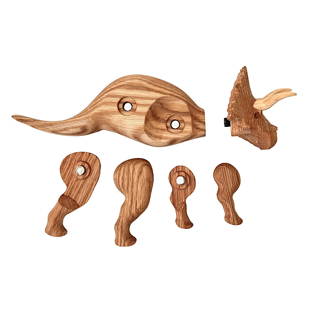 Wooden Dinosaur with Magnetic Joints - Triceratops