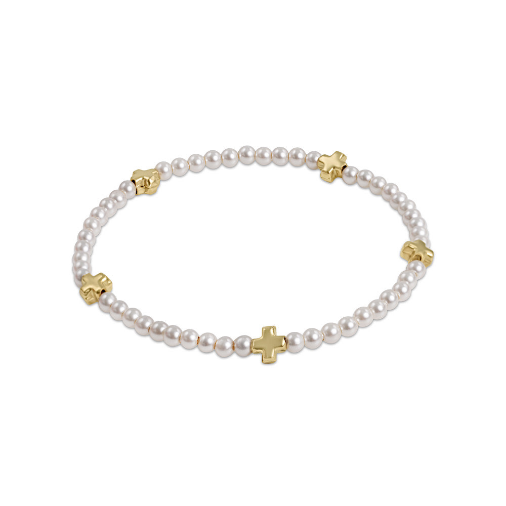 ENewton Signature Gold Cross Bracelet- Pearl - 3mm