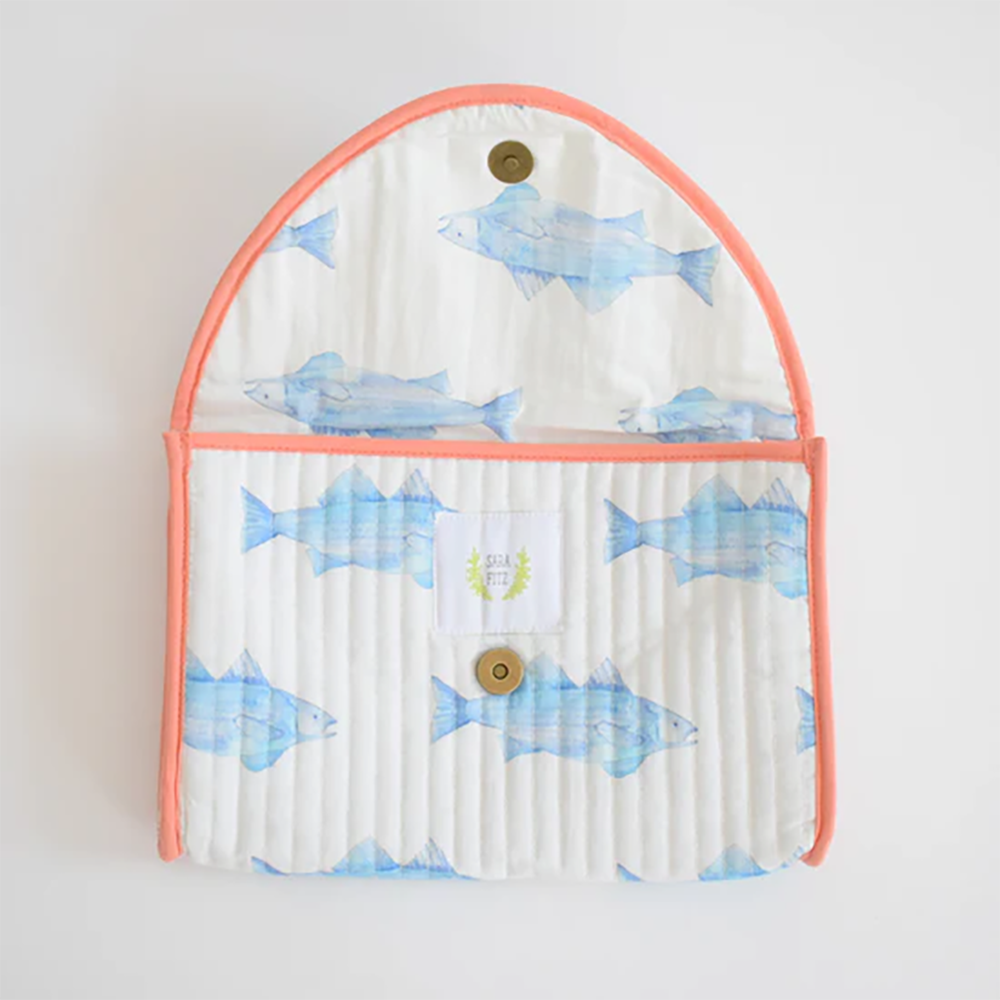 Sara Fitz Quilted Clutch - Blue Fish