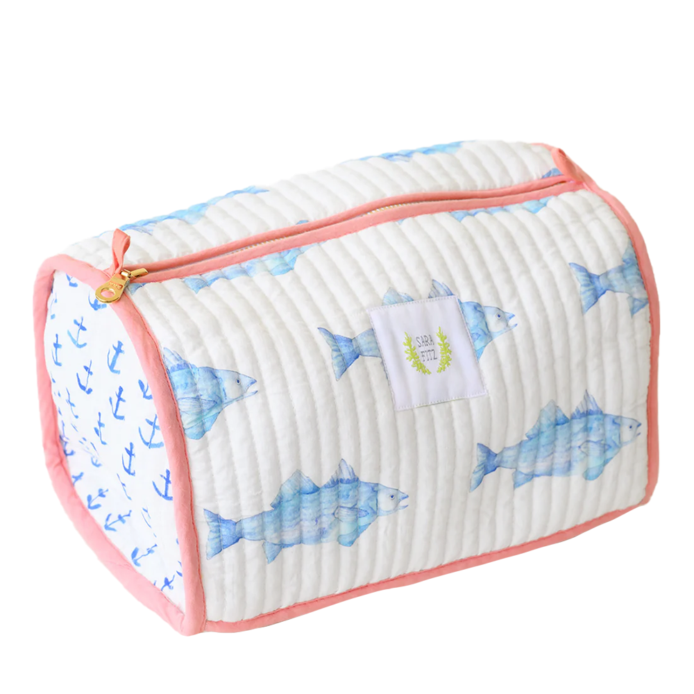 Sara Fitz Sara Fitz Quilted Cosmetic Pouch - Blue Fish