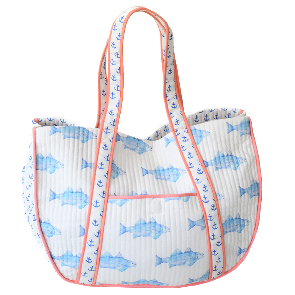 Sara Fitz Sara Fitz Quilted Expandable Tote - Blue Fish
