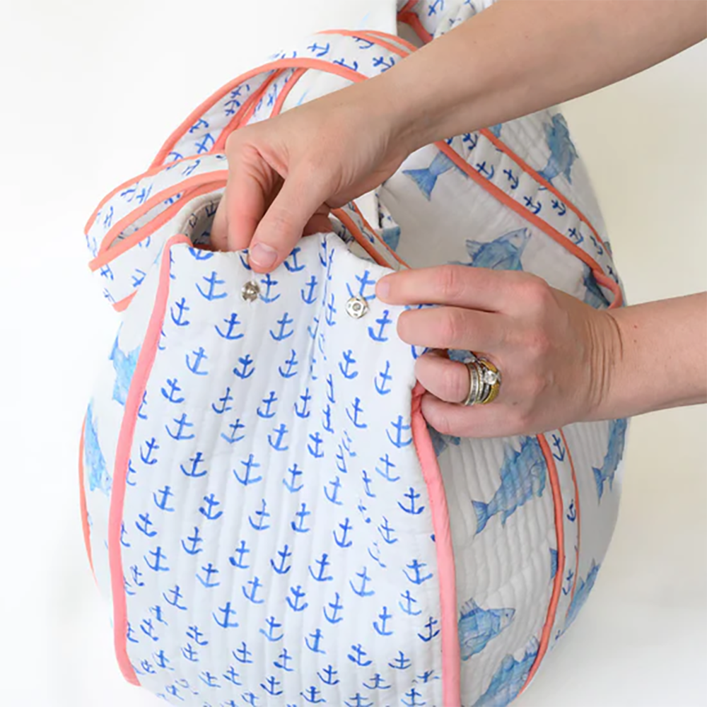 Sara Fitz Quilted Expandable Tote - Blue Fish