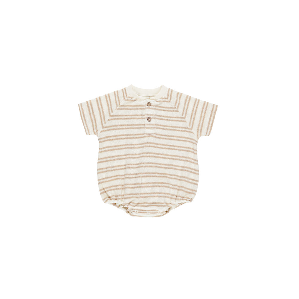 Quincy Mae Quincy Mae Terry Henley Romper - Oat Stripe