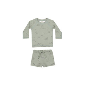 Quincy Mae Quincy Mae Finn Swim Rashguard + Short Set - Dino Sage
