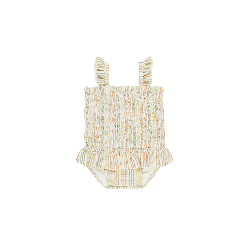 Quincy Mae Smocked One-Piece Swimsuit - Multi Stripe