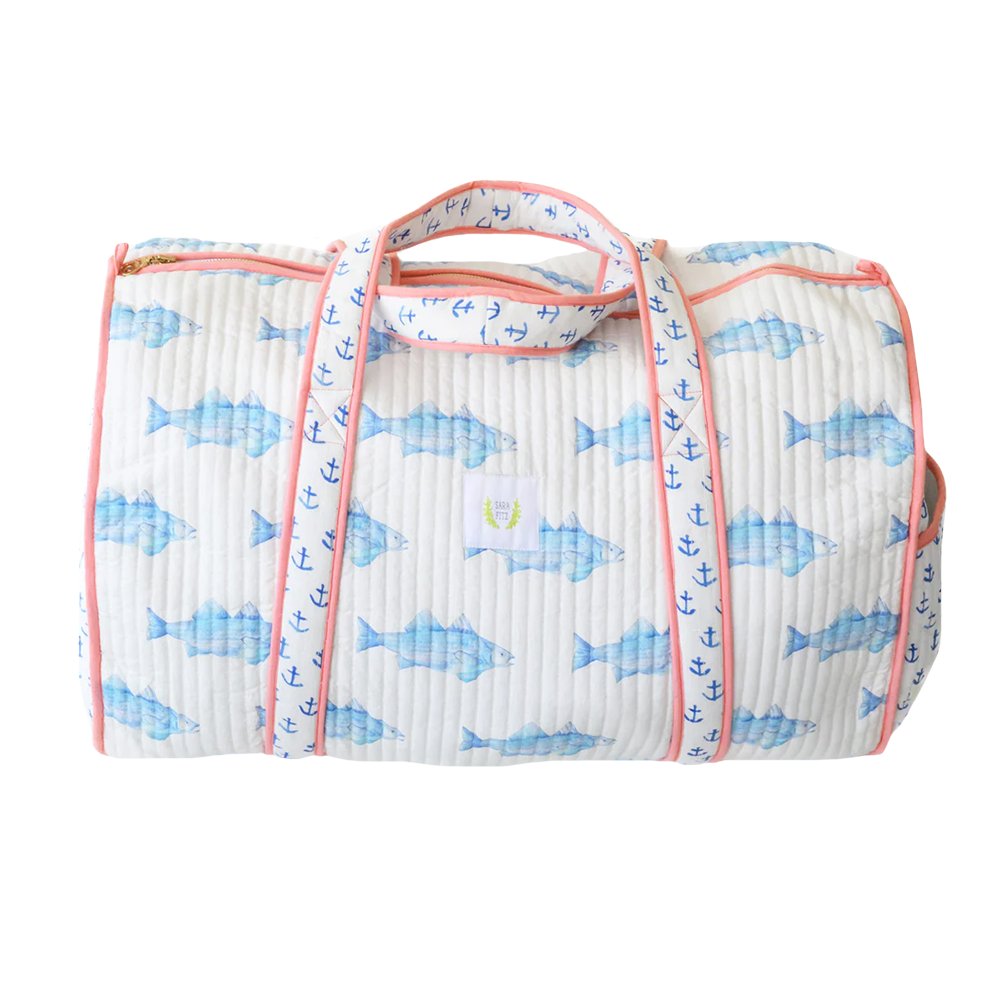 Sara Fitz Sara Fitz Quilted Weekender Tote - Blue Fish