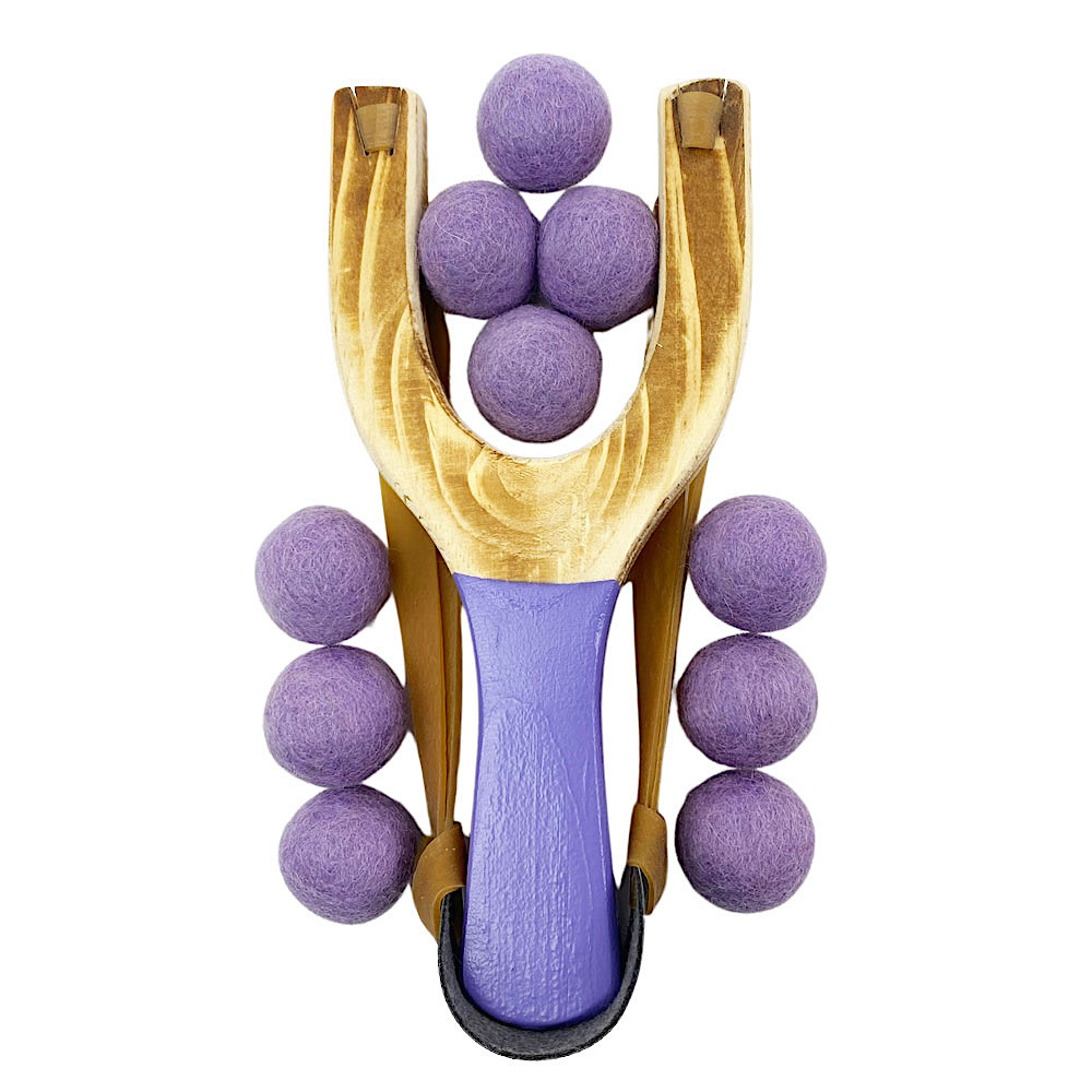 Little Lark Wooden Slingshot - Lavender Handle with Lavender Felt Balls