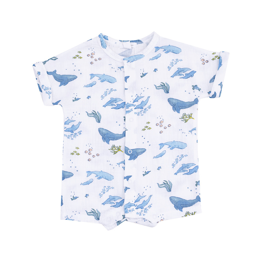 Angel Dear Dolman Henley Shortall - Watercolor Blue Whales