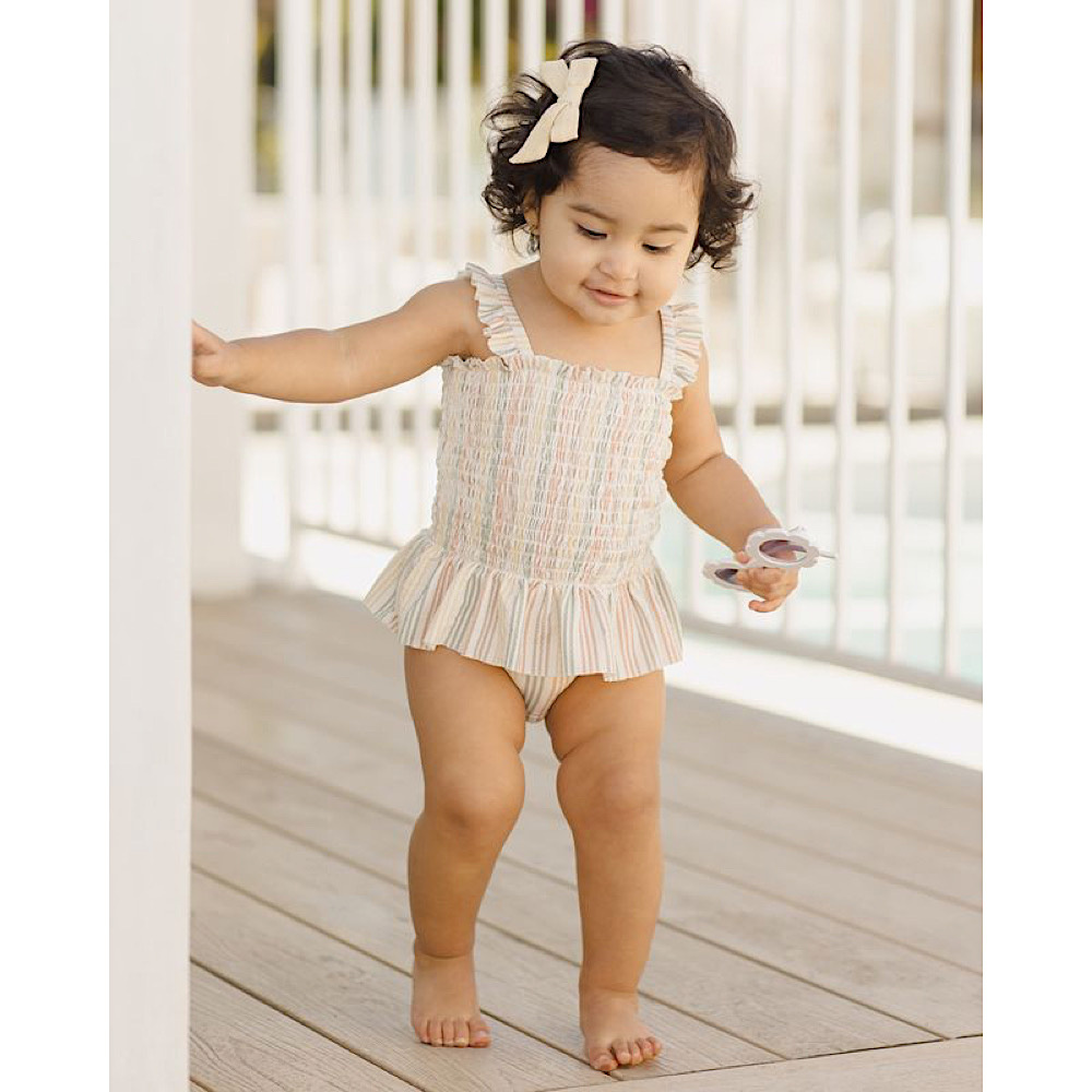 Quincy Mae Smocked One-Piece Swimsuit - Multi Stripe