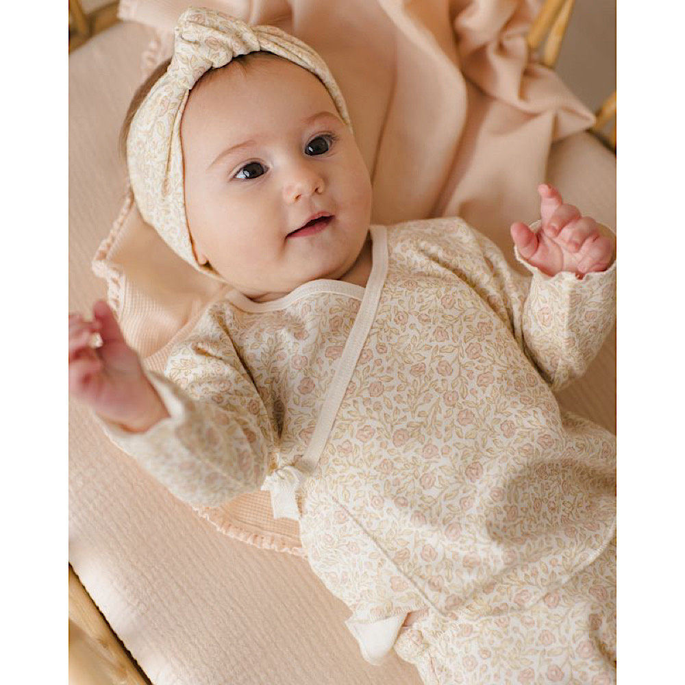 Quincy Mae Wrap Top + Footed Pant Set - Primrose