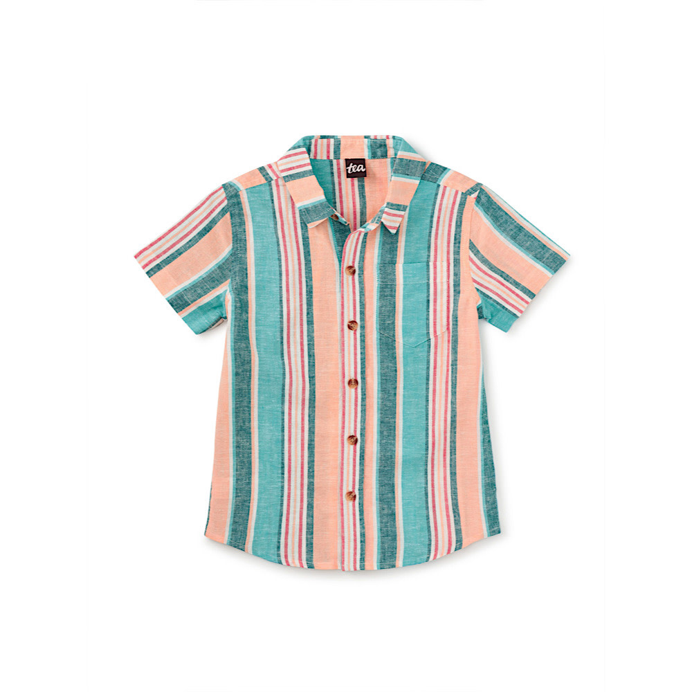 Tea Collection Tea Collection Stripe Button Up  Woven Shirt - Cyan