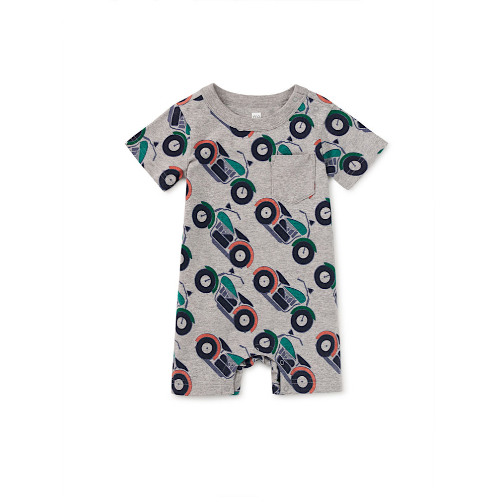 Tea Collection Pocket Shortie Baby Romper - Motocicleta