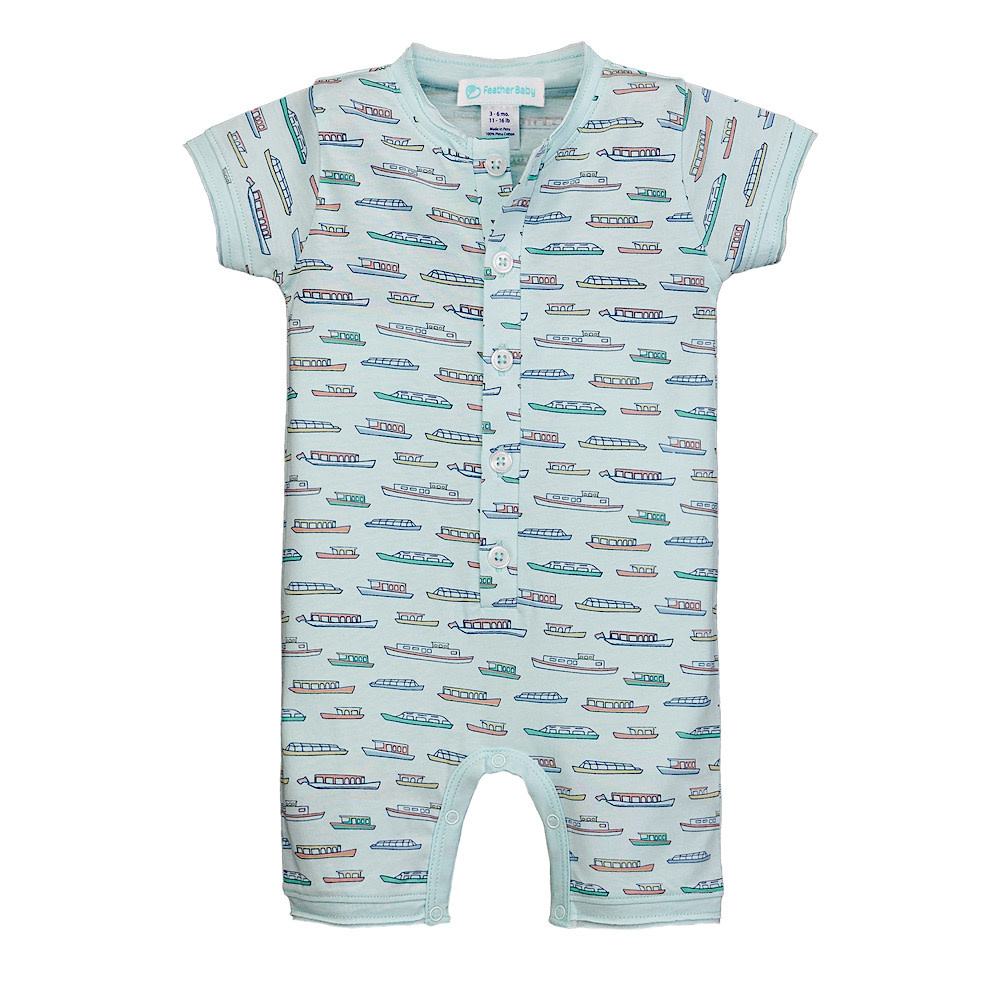 Feather Baby Feather Baby Henley Romper - River Cruise Aqua