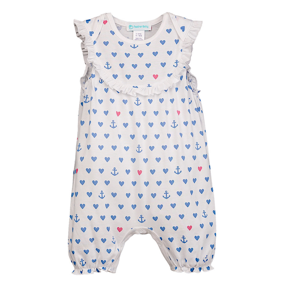 Feather Baby Feather Baby Yoke Romper - Anchored in Love White