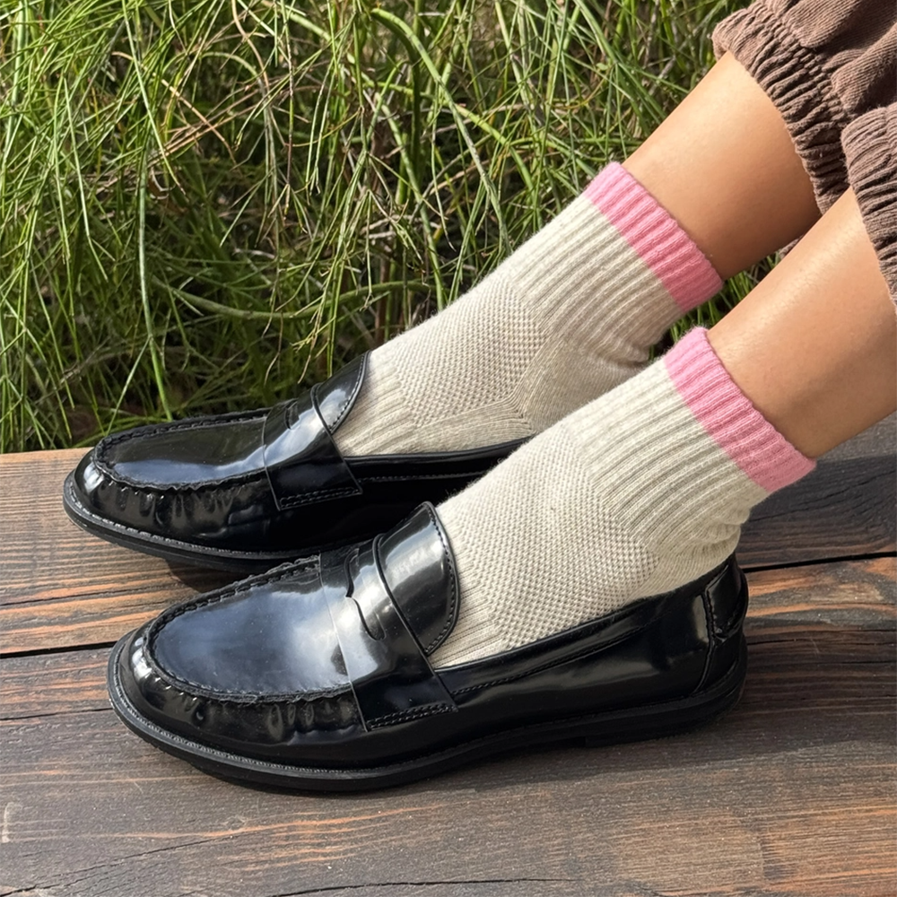Le Bon Shoppe Color Block Girlfriend Socks - Grey Pink